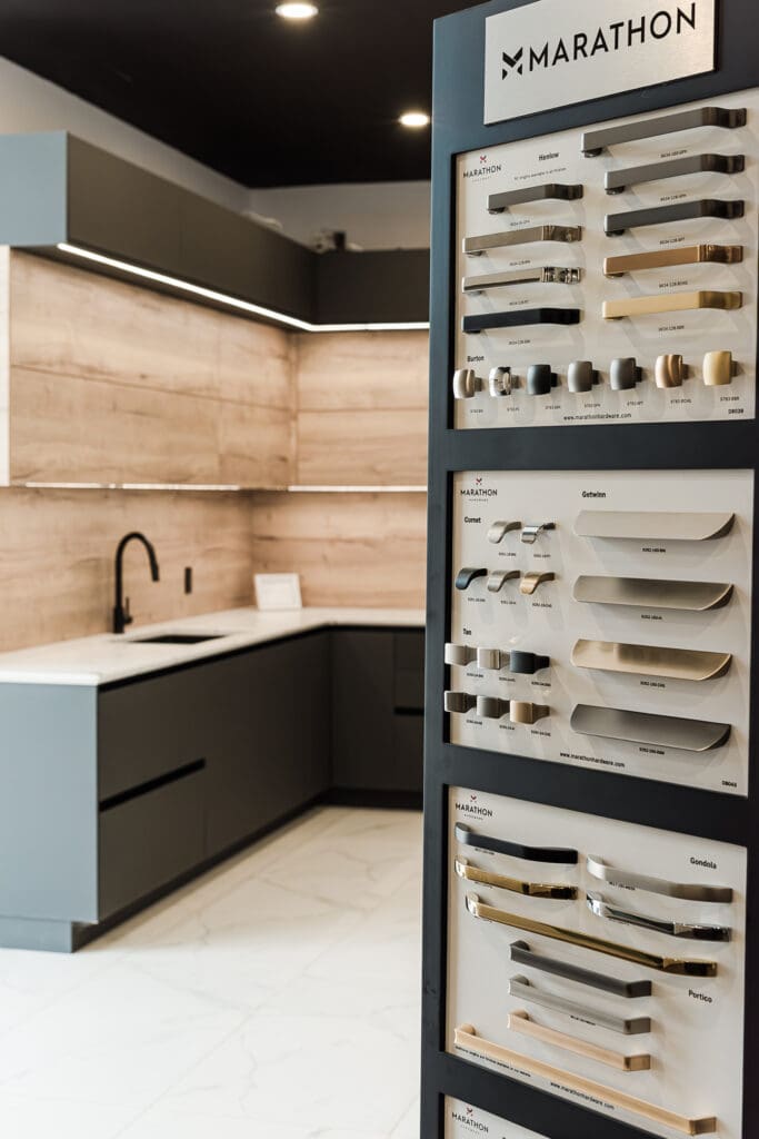 Brand photography showing custom options display in showroom at The Cabinet Mill